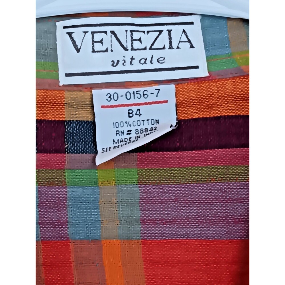 Venezia Vitale Shirt size 2X womans Yellow Red Blue Plaid Blouse long Sleeve - Picture 10 of 10